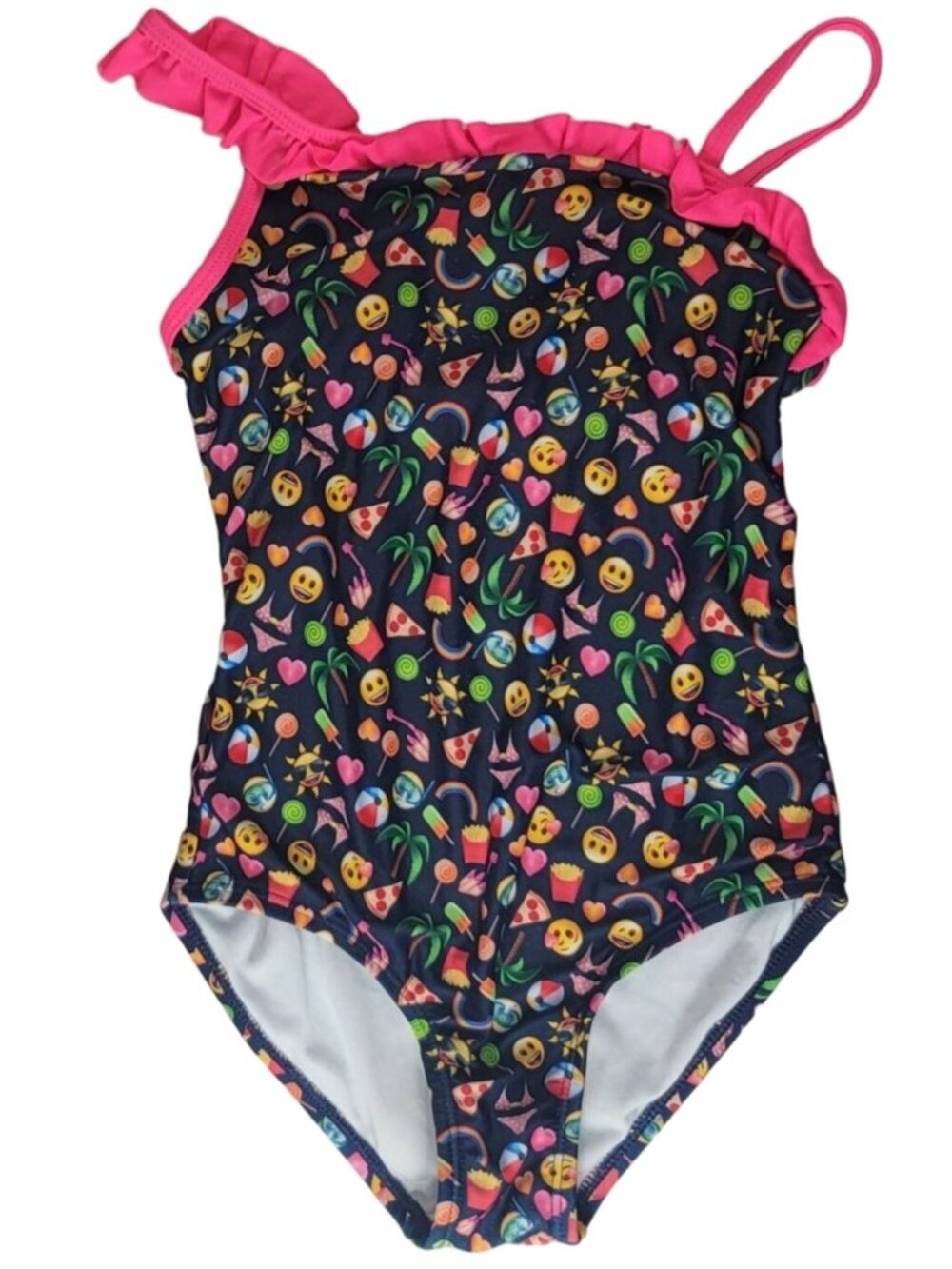Emoji Girls One Shoulder Bathing Suit Swimsuit Black Size 6 6X Ruffle One Piece